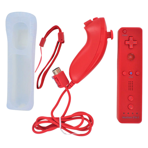 Controller for Nintendo Wii with Nunchuk wireless Motion Plus & silicone  case & wrist strap - Red | ZedLabz