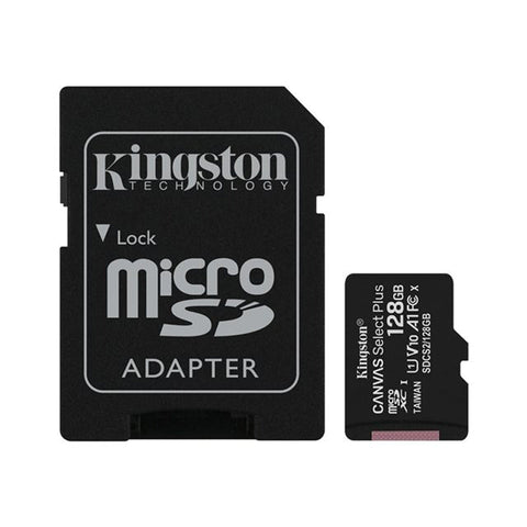 128GB canvas select plus Class 10 micro SD memory card in SD adapter | Kingston - 1