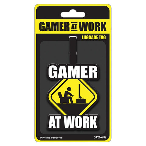 Gamer at work (Caution sign) luggage bag tag | Pyramid