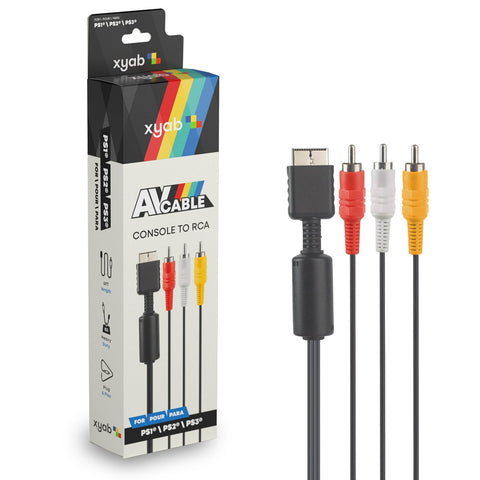 AV composite cable for Sony PS1, PS2 & PS3, PlayStation RCA audio video lead 1.8m (6ft) | XYAB