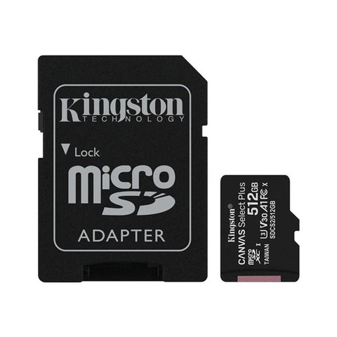 512GB canvas select plus Class 10 micro SD memory card in SD adapter | Kingston - 1