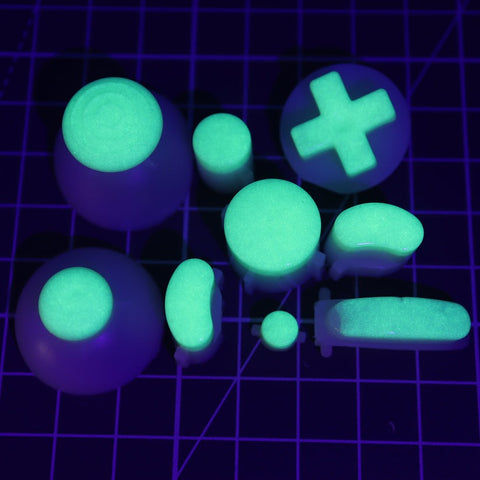 Hand cast custom resin buttons set for Nintendo GameCube - Glow in the dark green [NGC] | Lab Fifteen Co