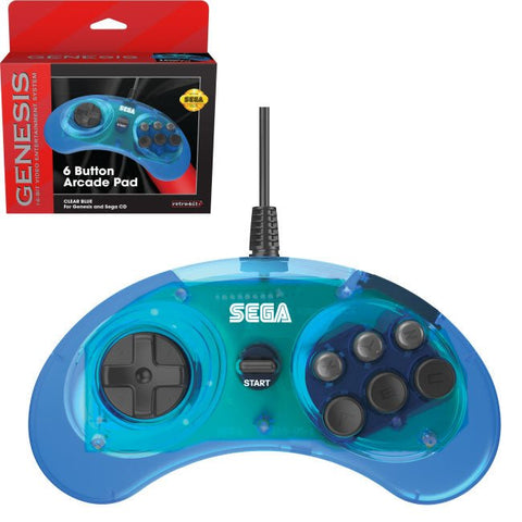 6 - button Arcade Pad wired controller for Sega Mega Drive & Genesis officially licensed - 10ft (3 meters) Blue | Retro - Bit - 1