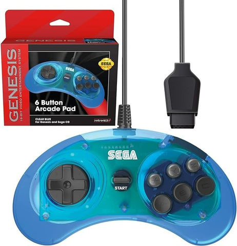 6 - button Arcade Pad wired controller for Sega Mega Drive & Genesis officially licensed - 10ft (3 meters) Blue | Retro - Bit - 2