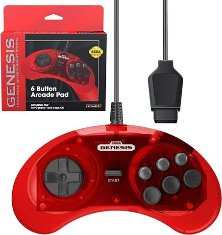 6 - button Arcade Pad wired controller for Sega Mega Drive & Genesis officially licensed - 10ft (3 meters) Red | Retro - Bit - 2