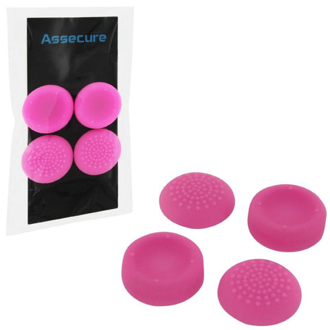 Assecure concave & convex soft silicone thumb grips for Sony PS4. Analogue thumb stick non slip grip caps for Playstation 4 controller, pack of 4 - Pink - 1