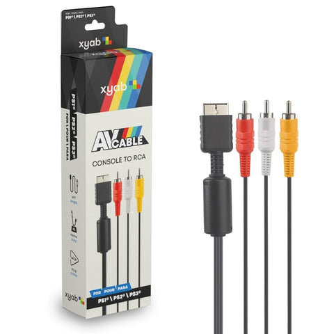 AV composite cable for Sony PS1, PS2 & PS3, PlayStation RCA audio video lead 1.8m (6ft) | XYAB - 1