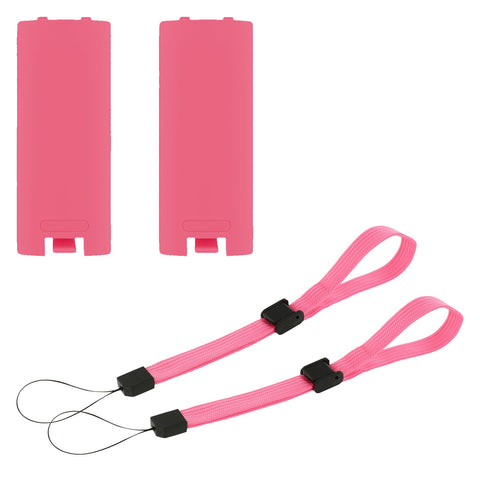 Battery Cover & Wrist Strap Kit For Nintendo Wii Remote Controller - 4 In 1 Pack Pink | ZedLabz - 1