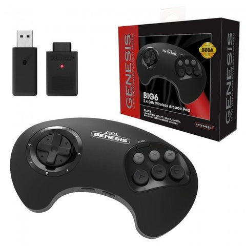 BIG6 wireless controller pad for Sega Mega Drive / Genesis, PC & Mac officially licensed - Black | Retro - Bit - 1