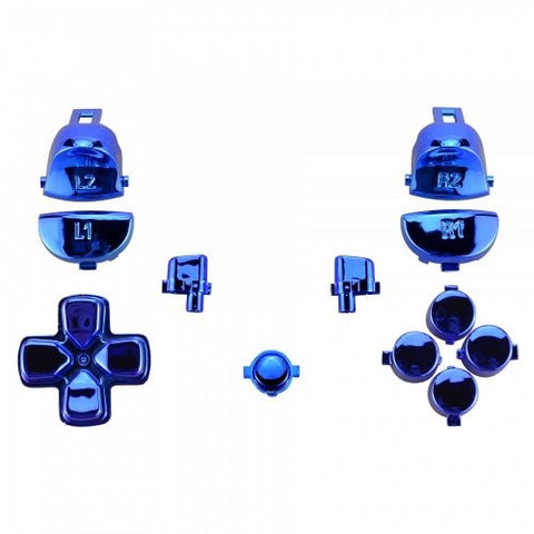 Button set for PS4 Pro controllers Sony JDM - 040 mod set trigger, action, d - pad & option / share button set - Chrome Blue | ZedLabz - 1