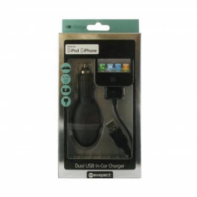 Car Charger for iPhone iPod Apple Dual USB cable EX907 30 pin in car | Exspect - 2