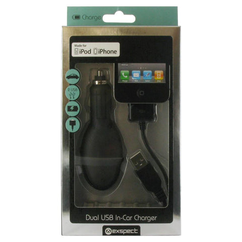 Car Charger for iPhone iPod Apple Dual USB cable EX907 30 pin in car | Exspect - 1