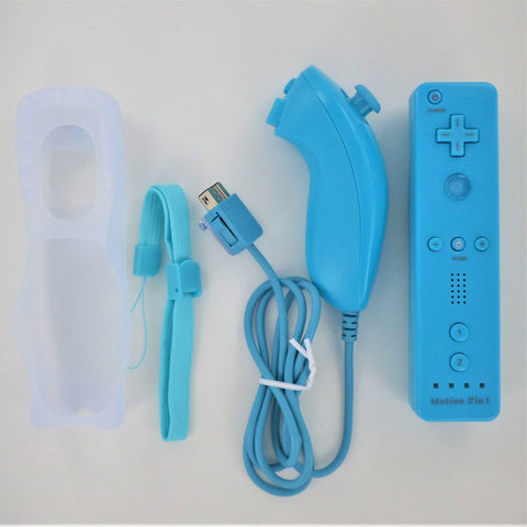 Controller for Nintendo Wii with Nunchuk wireless Motion Plus & silicone case & wrist strap - Blue | ZedLabz - 1