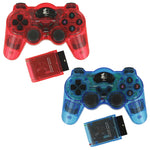 Controller for Sony PlayStation 2 PS2 wireless RF double shock vibration - 2 pack Red & Blue | ZedLabz - 1