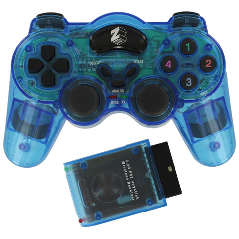 Controller for Sony PS2 wireless RF double shock vibration - Blue REFURB | ZedLabz - 1