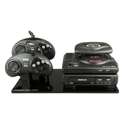 Displai Pro stand for Sega Mega - CD Classic Mini holder console & controllers - Crystal Black | Rose Colored Gaming - 1