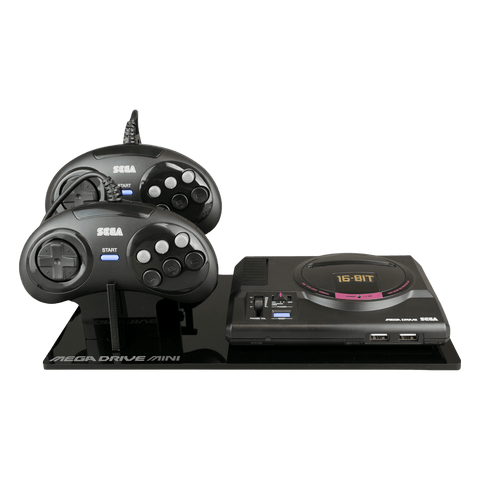 Displai Pro stand for Sega Mega Drive Mini holder console & controllers - Crystal Black | Rose Colored Gaming - 1