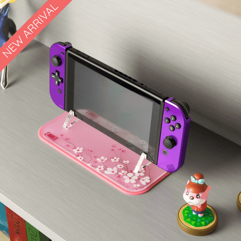 Display stand for Nintendo Switch handheld console - Sakura cherry Blossom UV printed | Rose Colored Gaming - 1