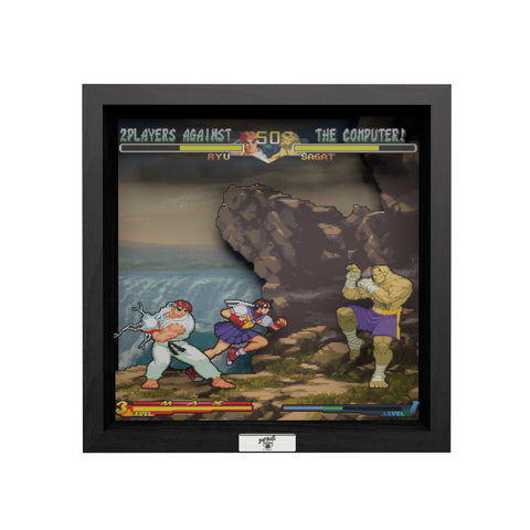 Street Fighter Alpha 2: A dramatic battle video game (1996) shadow box art officially licensed 9x9 inch (23x23cm) | Pixel Frames