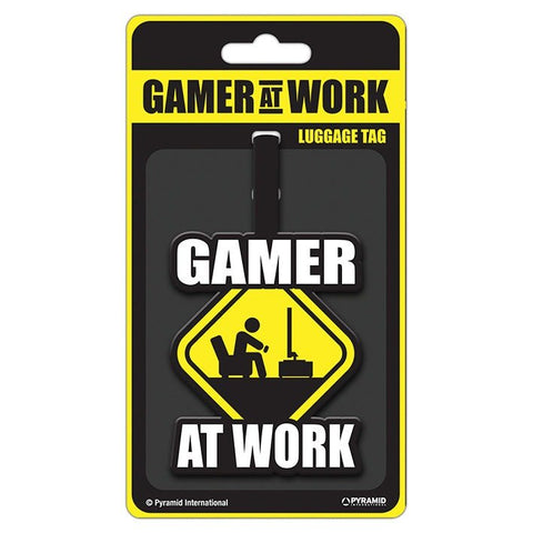 Gamer at work (Caution sign) luggage bag tag | Pyramid - 1