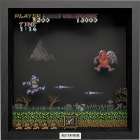 Ghost N' Goblins: The red arremer scene video game (1985) shadow box art officially licensed 9x9 inch (23x23cm) | Pixel Frames - 2