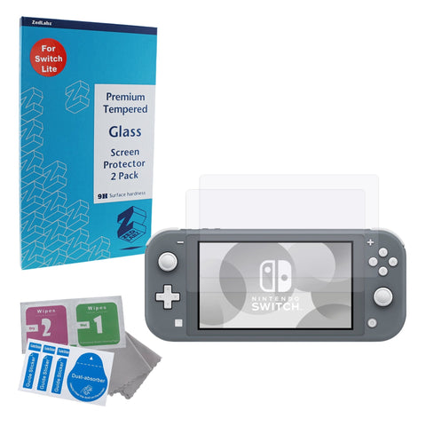 Glass screen protector kit for Nintendo Switch Lite - Premium easy install 9H toughened (tempered) anti scratch screen protection guard - 2 pack | ZedLabz - 1