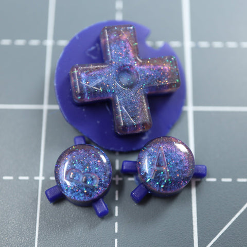 Hand cast custom resin buttons for Nintendo Game Boy Color - Cosmic Blue | Lab Fifteen Co - 1