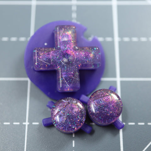 Hand cast custom resin buttons for Nintendo Game Boy Color - Cosmic Purple | Lab Fifteen Co - 1