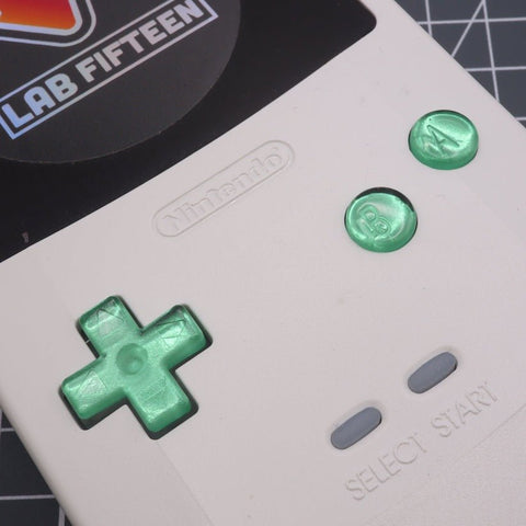 Hand cast custom resin buttons for Nintendo Game Boy Color (GBC CGB) - Chrome Green | Lab Fifteen Co - 2