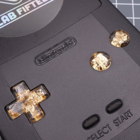 Hand cast custom resin buttons for Nintendo Game Boy Color (GBC CGB) - Gold flake | Lab Fifteen Co - 2