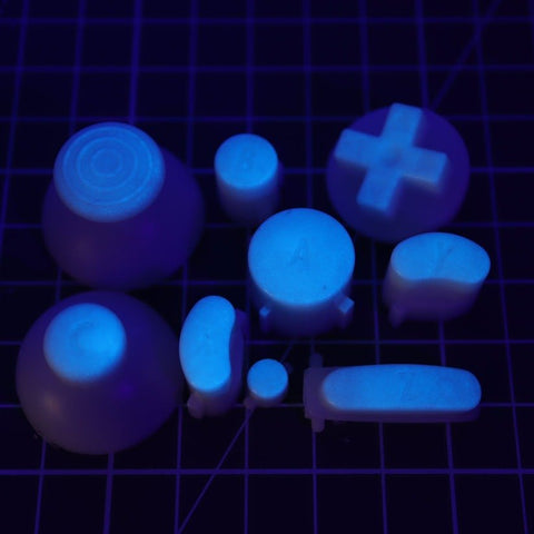 Hand cast custom resin buttons set for Nintendo GameCube - Glow in the dark blue GITD [NGC] | Lab Fifteen Co - 1