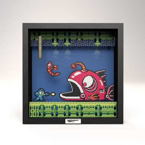 Mega Man 2 Lantern Fish Scene video game (1991) shadow box art officially licensed 9x9 inch (23x23cm) | Pixel Frames - 2