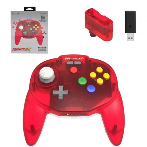 Tribute 64 2.4Ghz wireless N64 mini controller for N64, Switch, PC, Mac and Other USB Devices V2 - Clear red | Retro-Bit