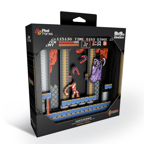 Castlevania Grim Reaper video game (1986) shadow box art officially licensed 9x9 inch (23x23cm) | Pixel Frames