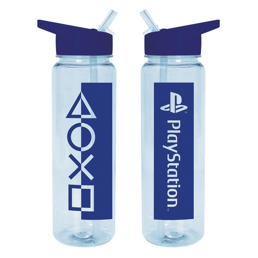 Plastic drinks bottle with integrated straw PlayStation officially licensed 700ml (25oz) blue | Pyramid - 1