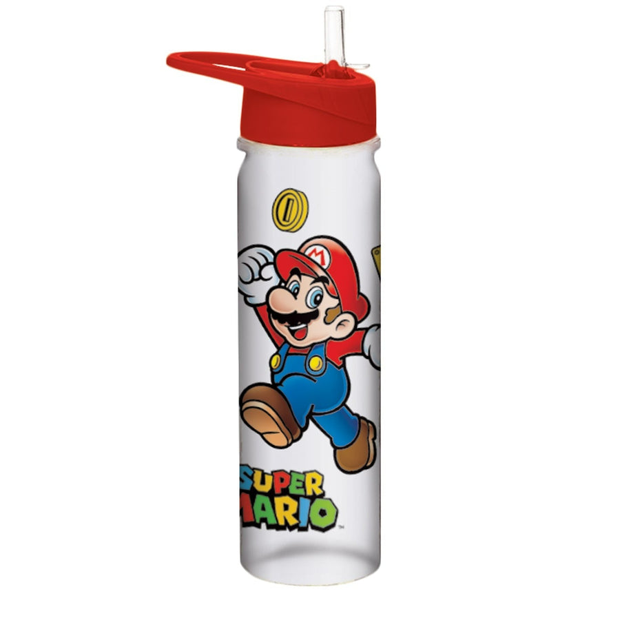 Plastic drinks bottle with integrated straw Super Mario Jump officially licensed 700ml (25oz) red | Pyramid - 1