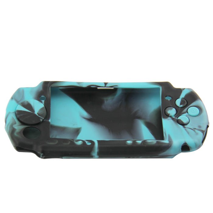 Protective cover for PSP 3000 Sony console silicone skin rubber case - Light Blue & Black Camo | ZedLabz - 1