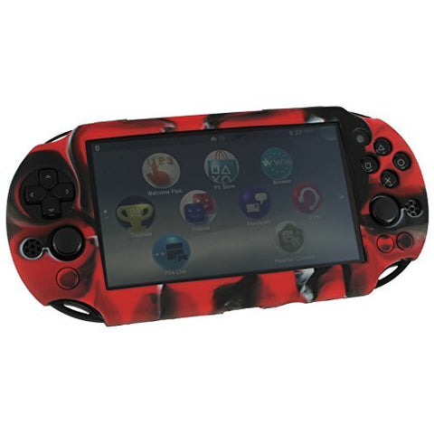 Protective cover for Sony PS Vita 2000 Slim console SC - 1 soft silicone skin bumper case - Camo Red | ZedLabz - 2