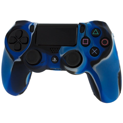 Protective cover for Sony PS4 controller silicone rubber skin grip with ribbed handle - camo blue | ZedLabz - 2