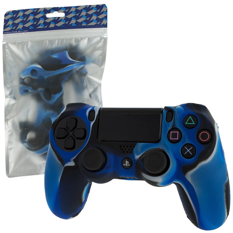 Protective cover for Sony PS4 controller silicone rubber skin grip with ribbed handle - camo blue | ZedLabz - 1