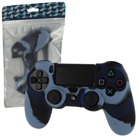 Protective cover for Sony PS4 controller silicone rubber skin grip with ribbed handle - camo dark blue | ZedLabz - 1