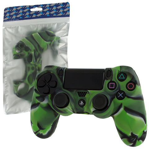 Protective cover for Sony PS4 controller silicone rubber skin grip with ribbed handle - camo green | ZedLabz - 1