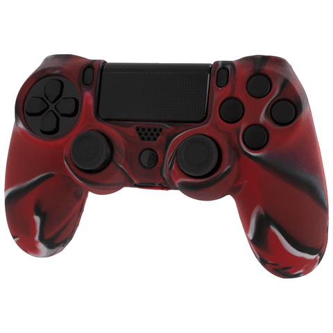 Protective cover for Sony PS4 controller silicone rubber skin grip with ribbed handle - camo red | ZedLabz - 1