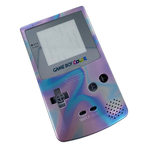 Rainbow oil slick housing shell for Nintendo Game Boy Color - UV printed front & Silver back | ZedLabz - 1