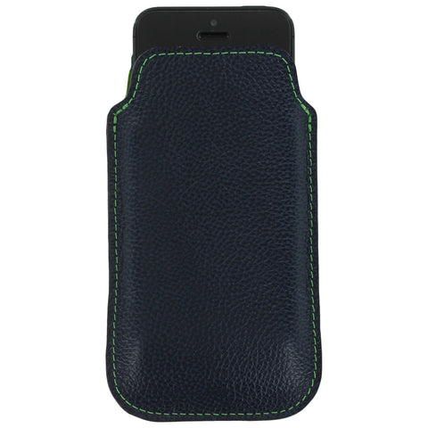 Real leather slip case for iPhone SE 5 5s Made In England - Navy & Green | ZedLabz - 1