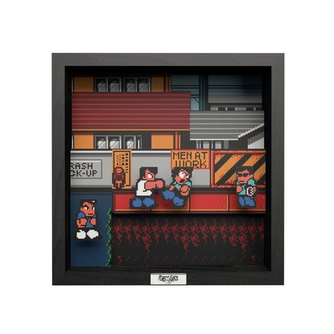 River city: Rivals at work scene video game (1989) shadow box art officially licensed 9x9 inch (23x23cm) | Pixel Frames - 2