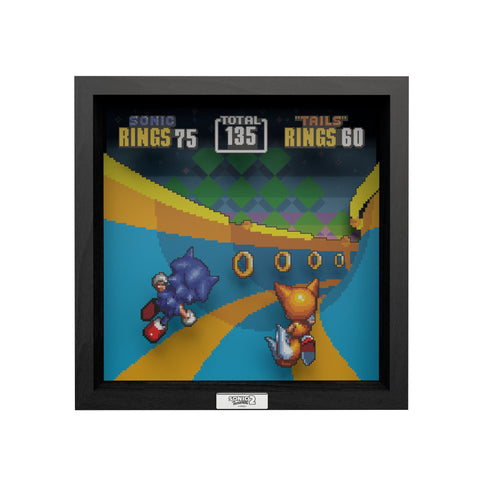 Sonic the Hedgehog 2 Special Stage scene video game (1992) shadow box art officially licensed 9x9 inch (23x23cm) | Pixel Frames - 2