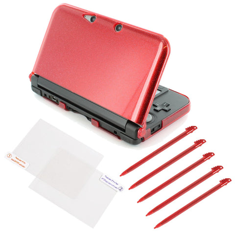 Starter kit for 3DS XL Nintendo stylus, protective screen & console cover - Glitter Red | ZedLabz - 1