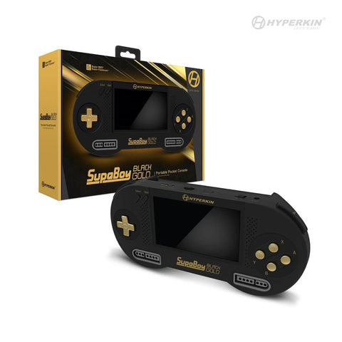 SupaBoy portable handheld Snes Console, compatible with Super NES & Super Famicom game cartridges, NTSC & PAL - Black Gold | Hyperkin - 1