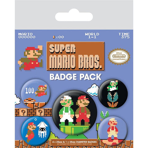 Super Mario Bros official badge pack featuring Mario, friends and foes | Pyramid - 1